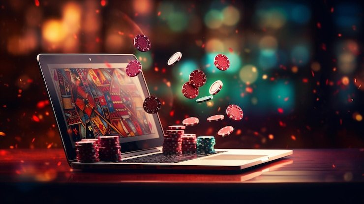 Layar utama sports dan casino dengan latar gelap dan neon keemasan
